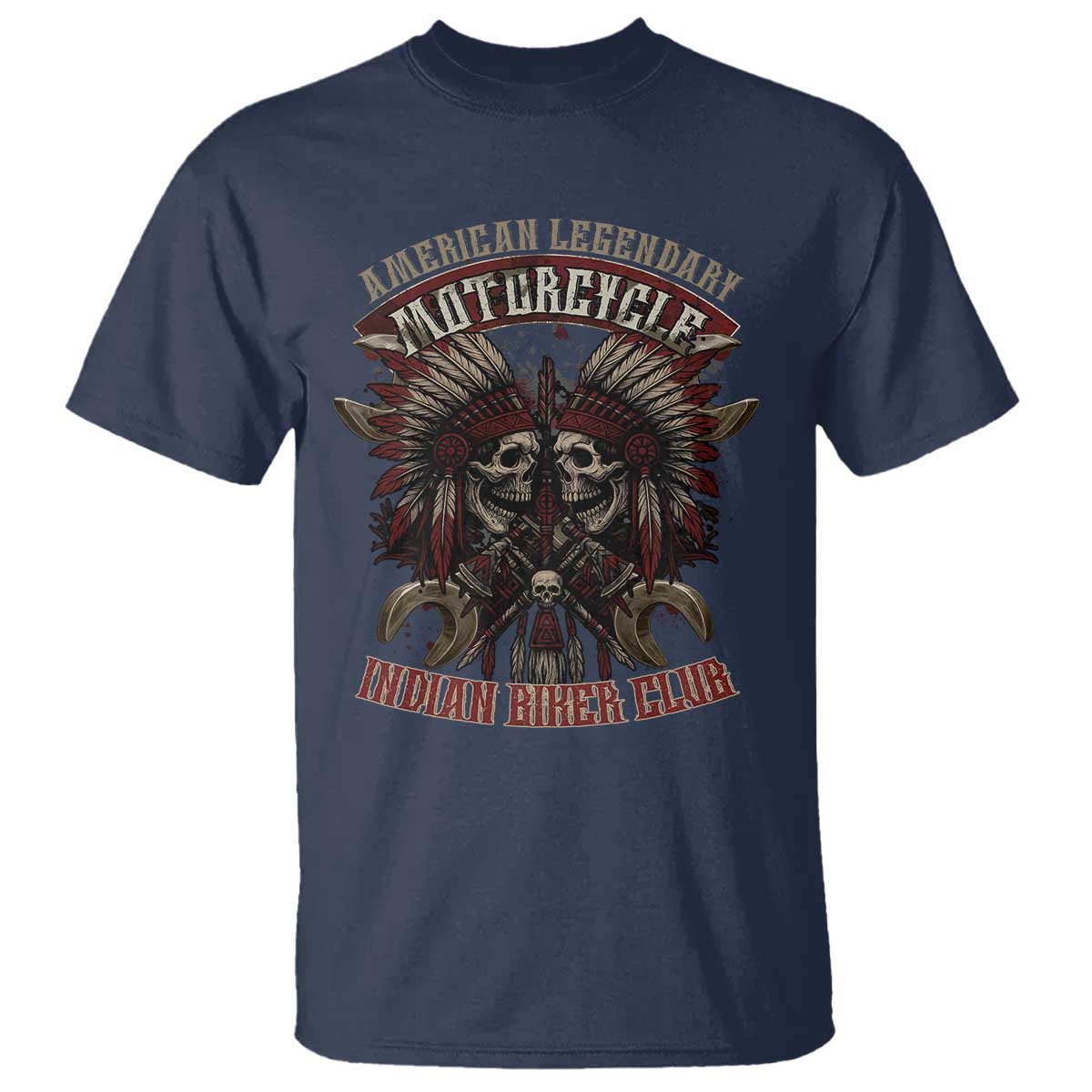 American Legendary Motorcycle Indian Biker Club T Shirt Vintage Native American Skull Chief - Wonder Print Shop