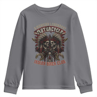 American Legendary Motorcycle Indian Biker Club Youth Sweatshirt Vintage Native American Skull Chief - Wonder Print Shop