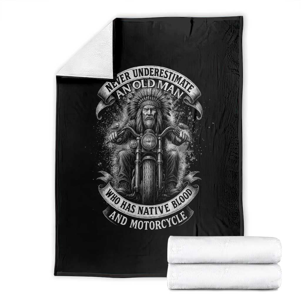 Never Underestimate An Old Man Who Has Native Blood And Motorcycle Throw Blanket Native American Biker - Wonder Print Shop