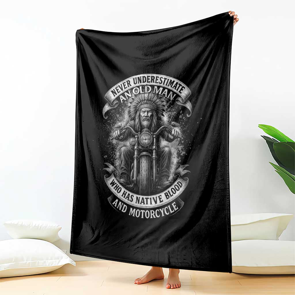 Never Underestimate An Old Man Who Has Native Blood And Motorcycle Throw Blanket Native American Biker - Wonder Print Shop
