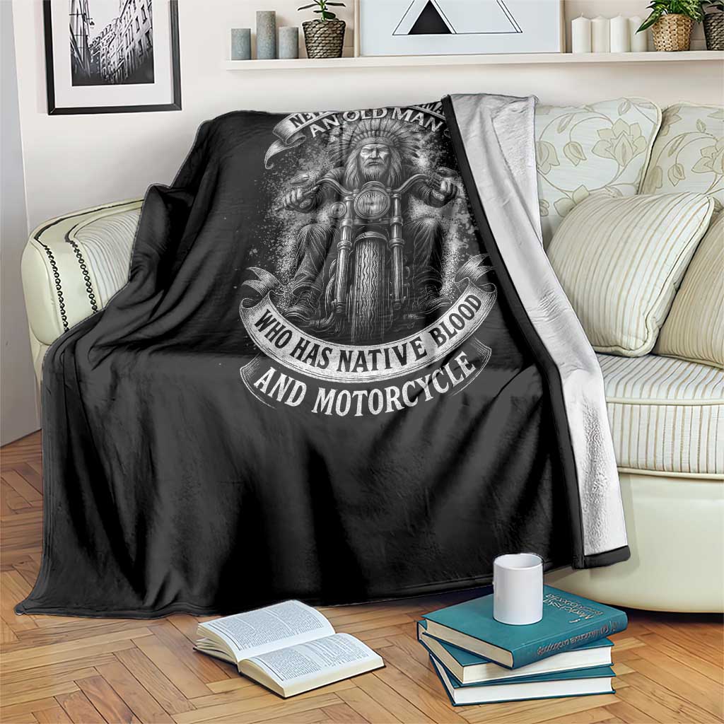 Never Underestimate An Old Man Who Has Native Blood And Motorcycle Throw Blanket Native American Biker - Wonder Print Shop