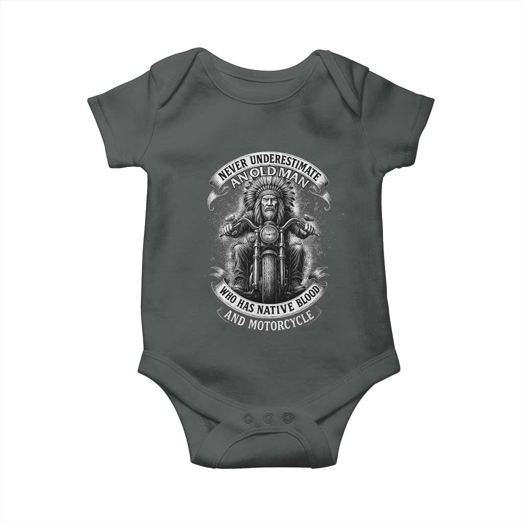 Never Underestimate An Old Man Who Has Native Blood And Motorcycle Baby Onesie Native American Biker - Wonder Print Shop