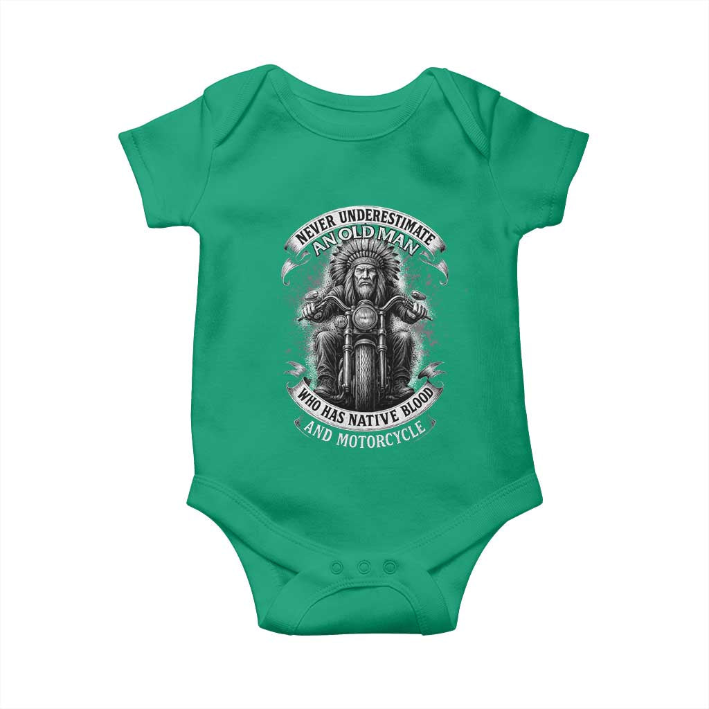 Never Underestimate An Old Man Who Has Native Blood And Motorcycle Baby Onesie Native American Biker - Wonder Print Shop