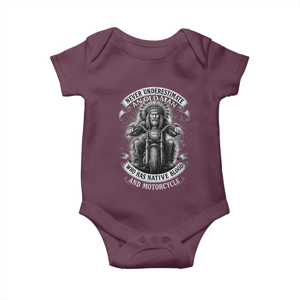 Never Underestimate An Old Man Who Has Native Blood And Motorcycle Baby Onesie Native American Biker - Wonder Print Shop