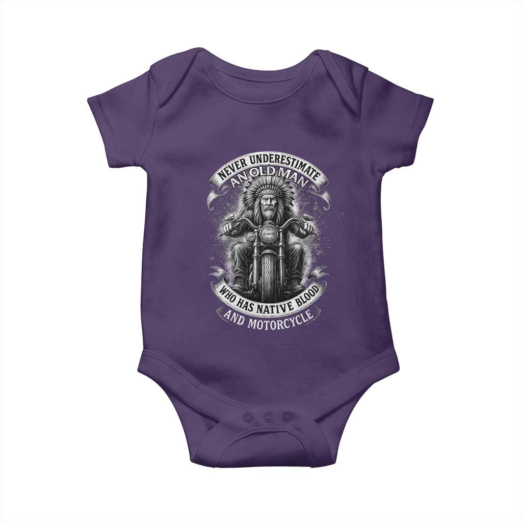 Never Underestimate An Old Man Who Has Native Blood And Motorcycle Baby Onesie Native American Biker - Wonder Print Shop