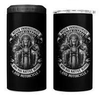 Never Underestimate An Old Man Who Has Native Blood And Motorcycle 4 in 1 Can Cooler Tumbler Native American Biker - Wonder Print Shop