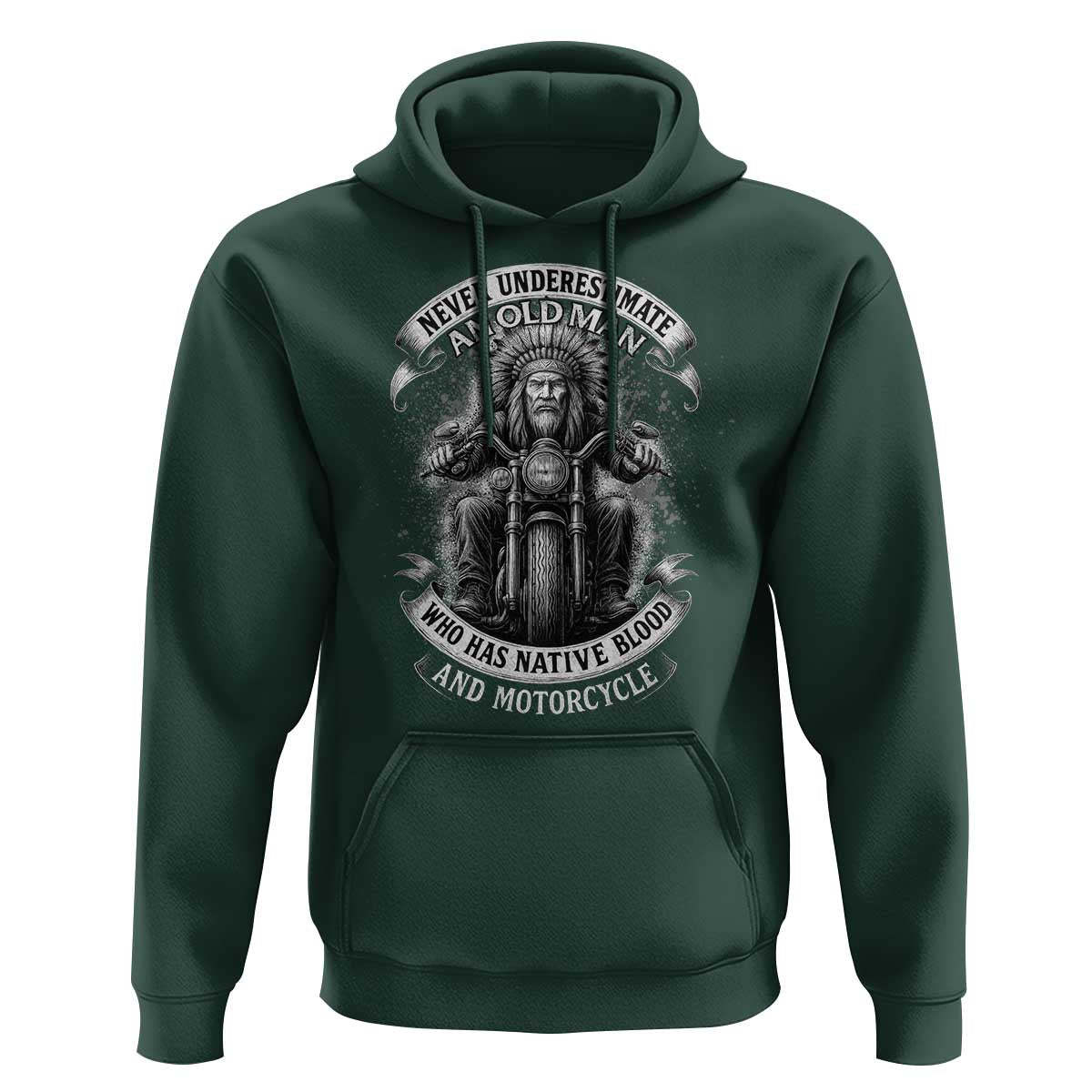 Never Underestimate An Old Man Who Has Native Blood And Motorcycle Hoodie Native American Biker - Wonder Print Shop