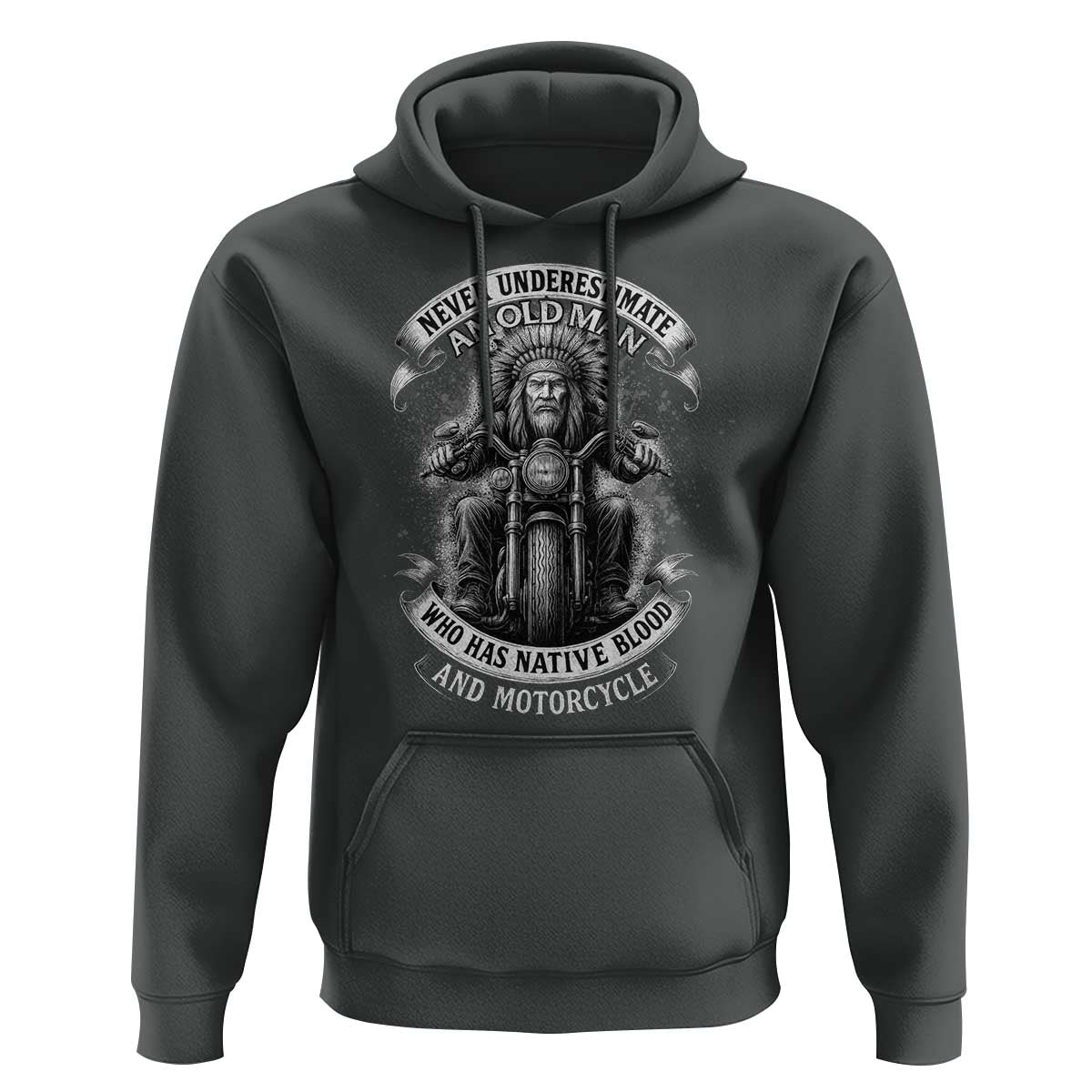 Never Underestimate An Old Man Who Has Native Blood And Motorcycle Hoodie Native American Biker - Wonder Print Shop