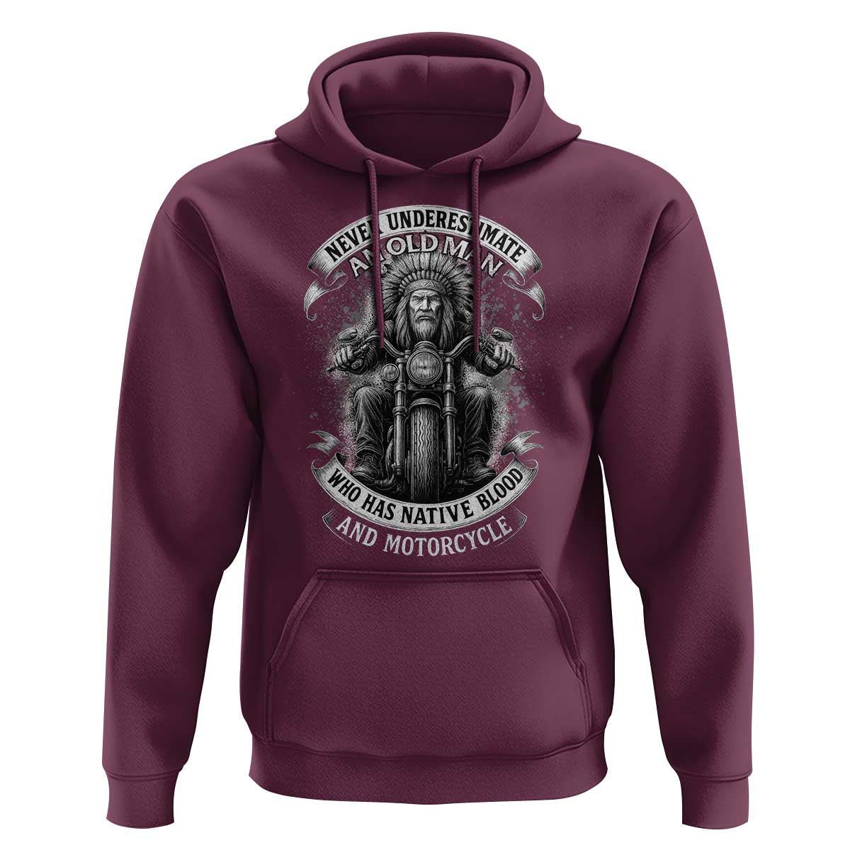Never Underestimate An Old Man Who Has Native Blood And Motorcycle Hoodie Native American Biker - Wonder Print Shop