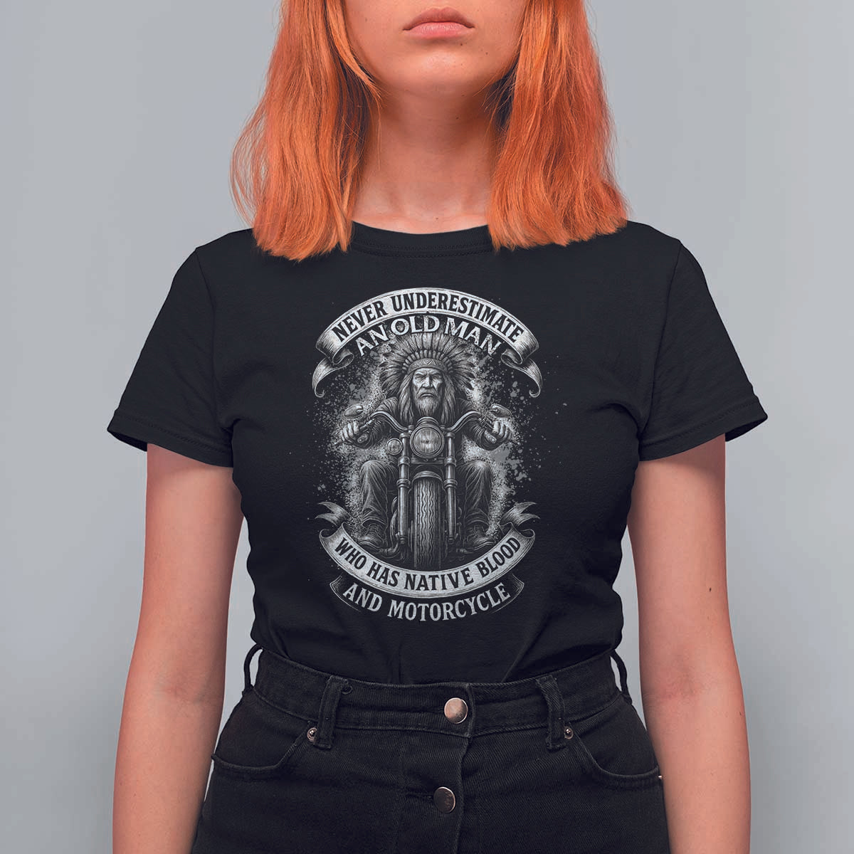 Never Underestimate An Old Man Who Has Native Blood And Motorcycle T Shirt For Women Native American Biker - Wonder Print Shop