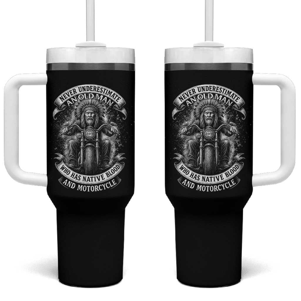 Never Underestimate An Old Man Who Has Native Blood And Motorcycle Tumbler With Handle Native American Biker - Wonder Print Shop