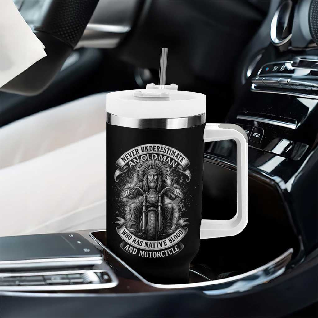 Never Underestimate An Old Man Who Has Native Blood And Motorcycle Tumbler With Handle Native American Biker - Wonder Print Shop