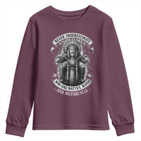 Never Underestimate An Old Man Who Has Native Blood And Motorcycle Youth Sweatshirt Native American Biker - Wonder Print Shop