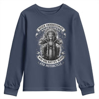 Never Underestimate An Old Man Who Has Native Blood And Motorcycle Youth Sweatshirt Native American Biker - Wonder Print Shop