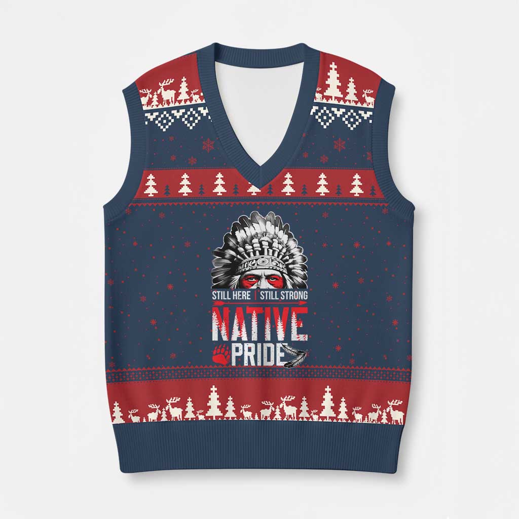 Still Here Still Strong Native Pride V-Neck Knit Sweater Vest Native American Feather - Wonder Print Shop