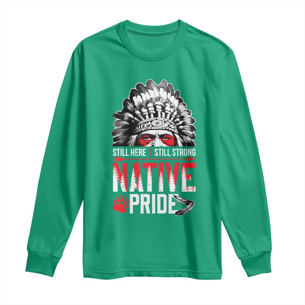 Still Here Still Strong Native Pride Long Sleeve Shirt Native American Feather - Wonder Print Shop