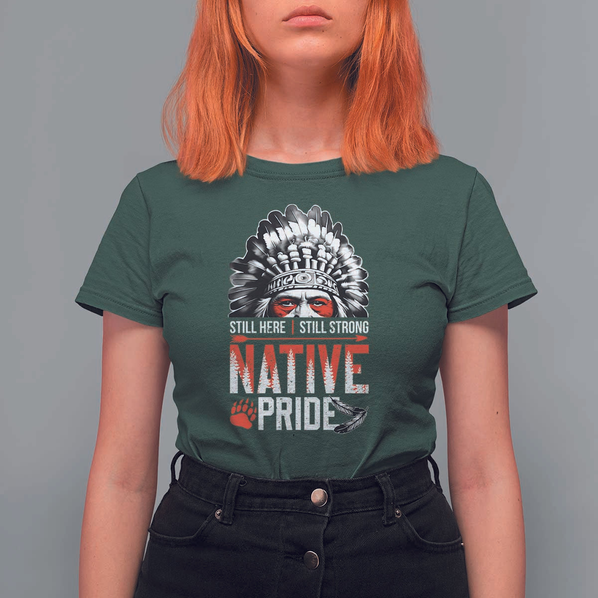 Still Here Still Strong Native Pride T Shirt For Women Native American Feather - Wonder Print Shop