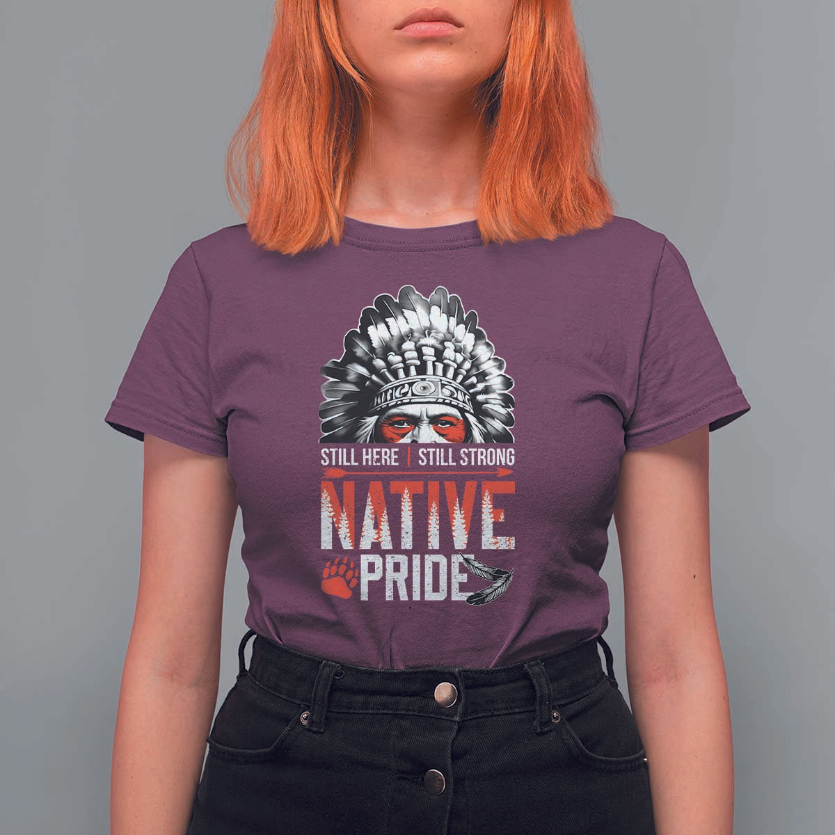 Still Here Still Strong Native Pride T Shirt For Women Native American Feather - Wonder Print Shop