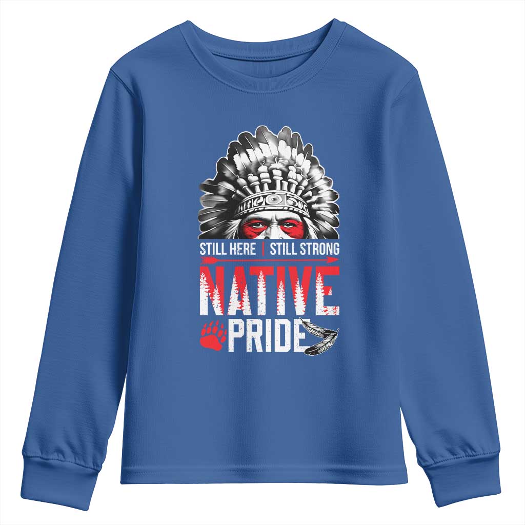 Still Here Still Strong Native Pride Youth Sweatshirt Native American Feather - Wonder Print Shop