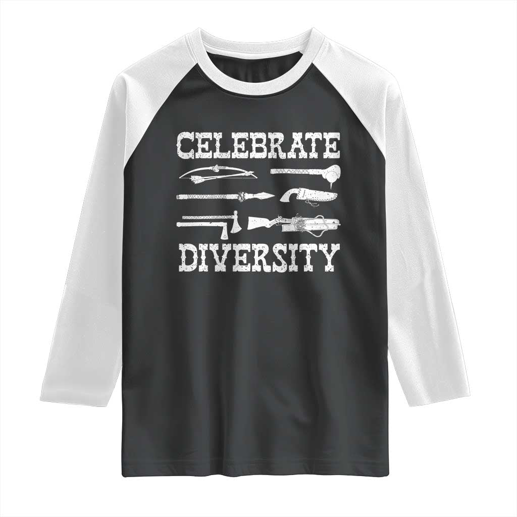 Native American Weapon Celebrate Diversity Raglan Shirt Indigenous Pride - Wonder Print Shop