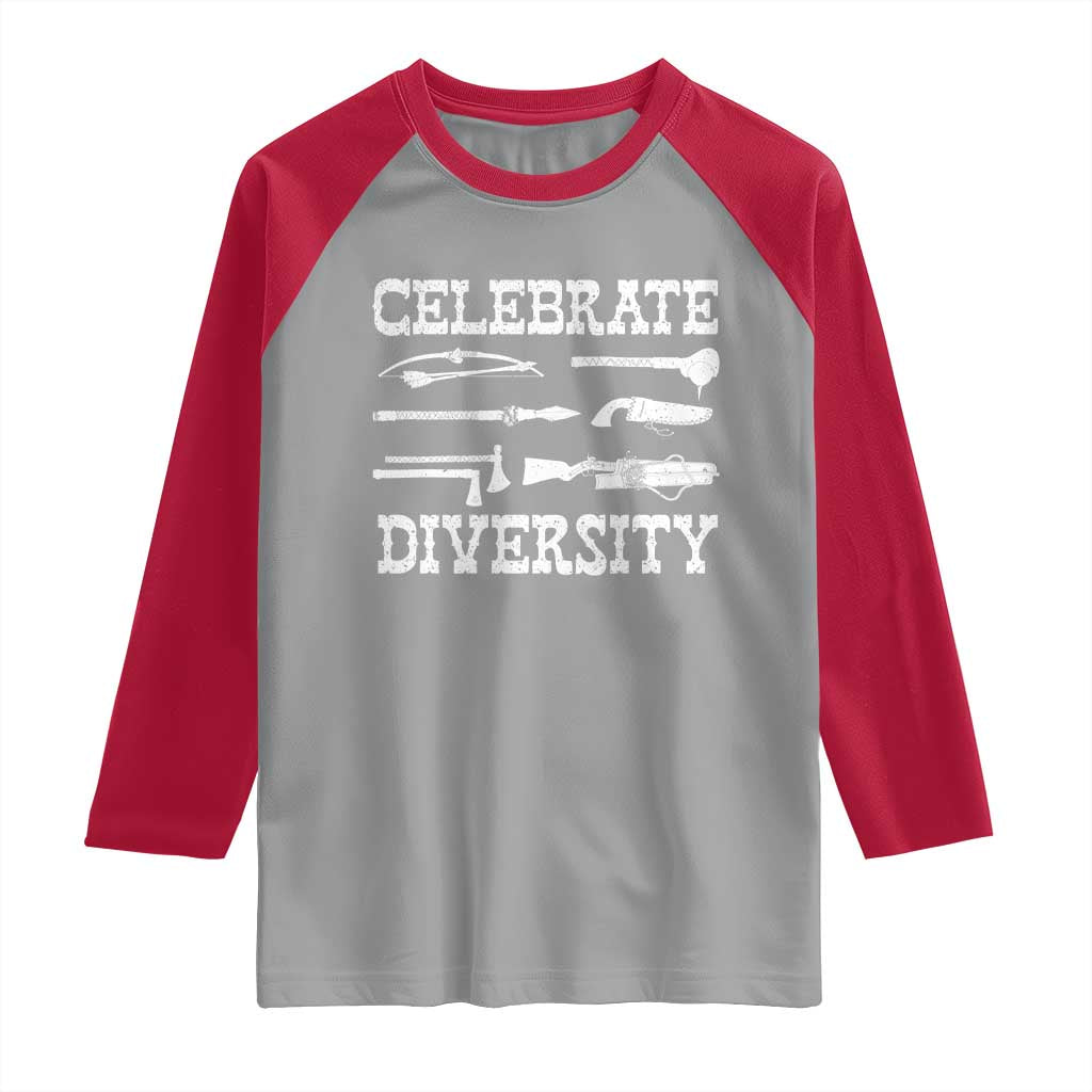 Native American Weapon Celebrate Diversity Raglan Shirt Indigenous Pride - Wonder Print Shop