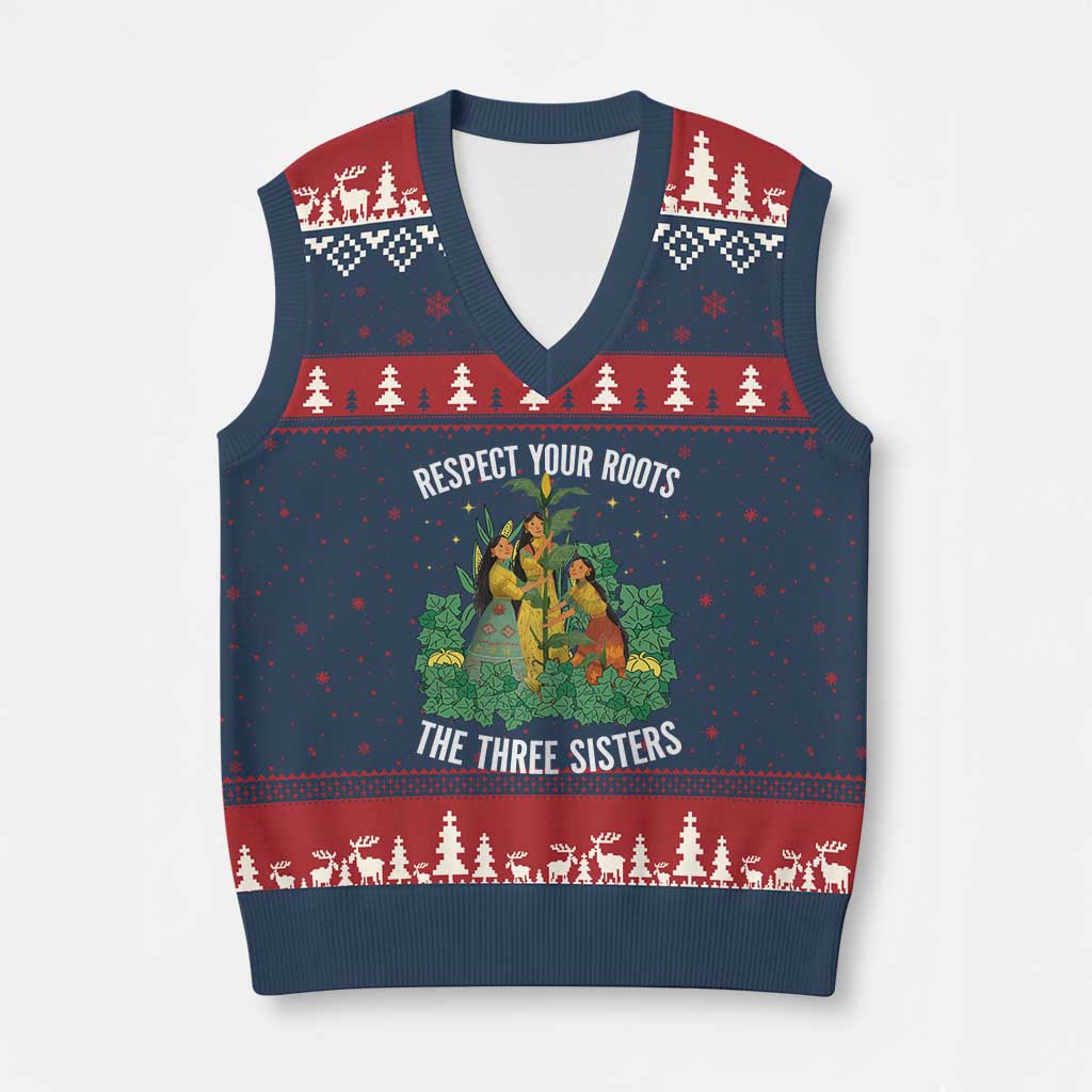 Three Sisters Respect Your Roots V-Neck Knit Sweater Vest Native American Heritage History Month - Wonder Print Shop