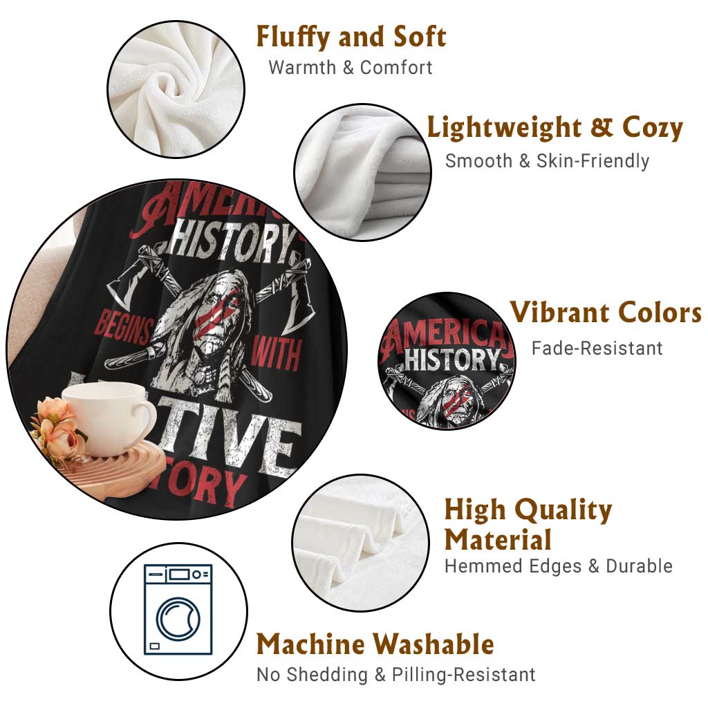 American History Begins With Native History Throw Blanket Native American Indigenous Indian Warrior - Wonder Print Shop