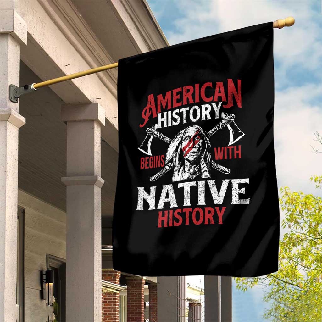 American History Begins With Native History Garden Flag Native American Indigenous Indian Warrior - Wonder Print Shop