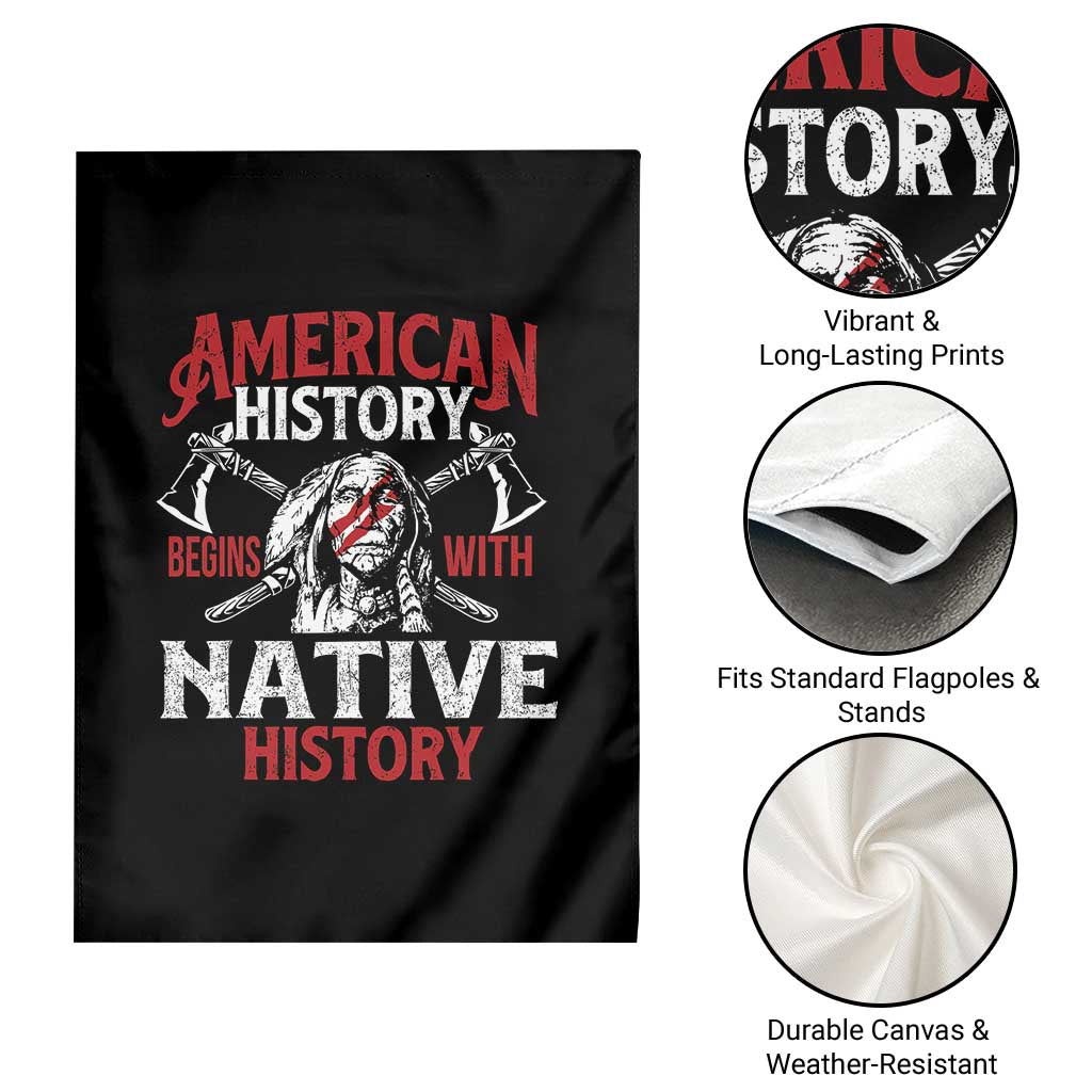 American History Begins With Native History Garden Flag Native American Indigenous Indian Warrior - Wonder Print Shop