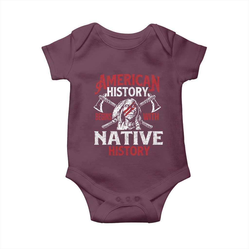 American History Begins With Native History Baby Onesie Native American Indigenous Indian Warrior - Wonder Print Shop