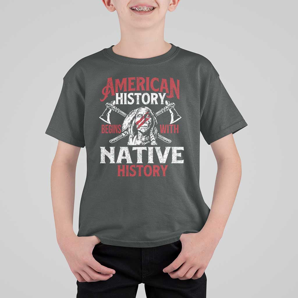 American History Begins With Native History T Shirt For Kid Native American Indigenous Indian Warrior - Wonder Print Shop