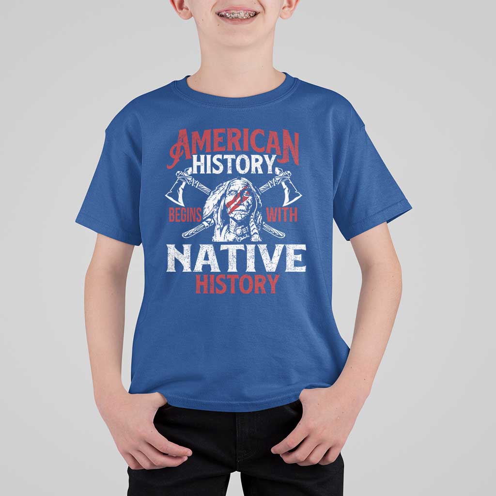 American History Begins With Native History T Shirt For Kid Native American Indigenous Indian Warrior - Wonder Print Shop