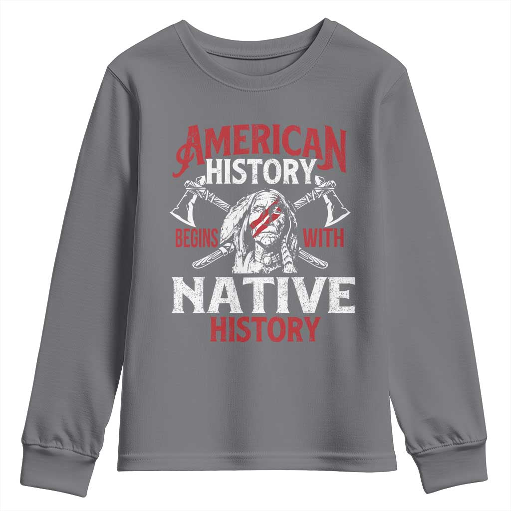 American History Begins With Native History Youth Sweatshirt Native American Indigenous Indian Warrior - Wonder Print Shop