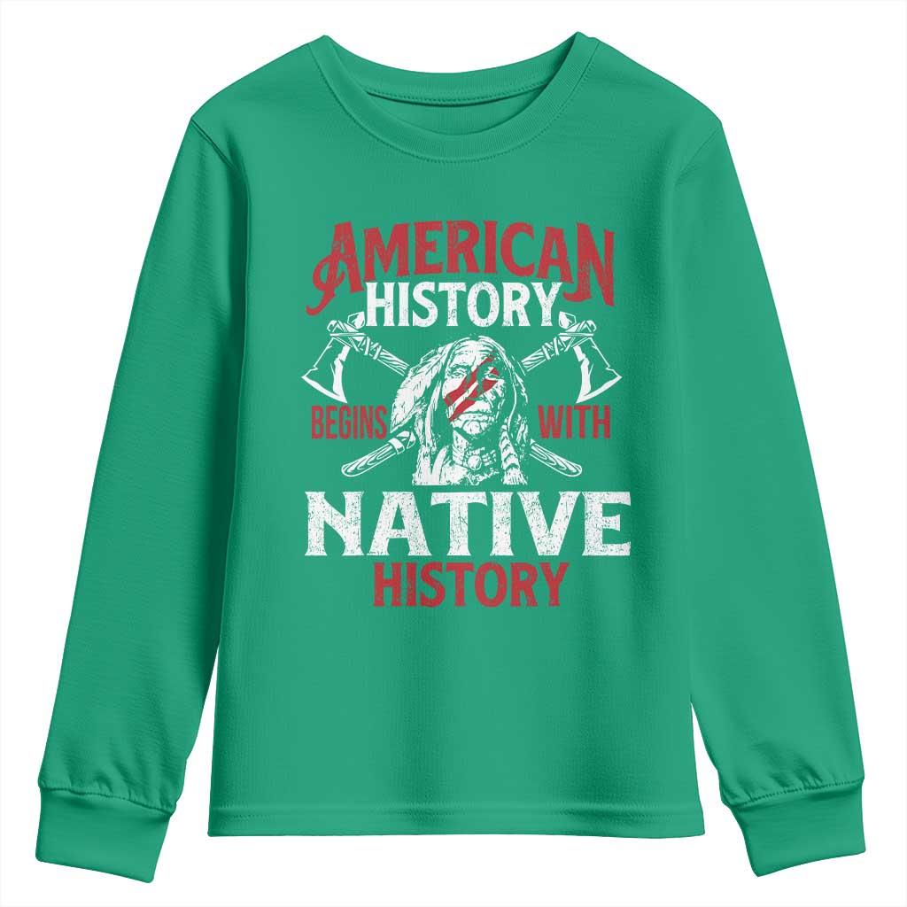 American History Begins With Native History Youth Sweatshirt Native American Indigenous Indian Warrior - Wonder Print Shop