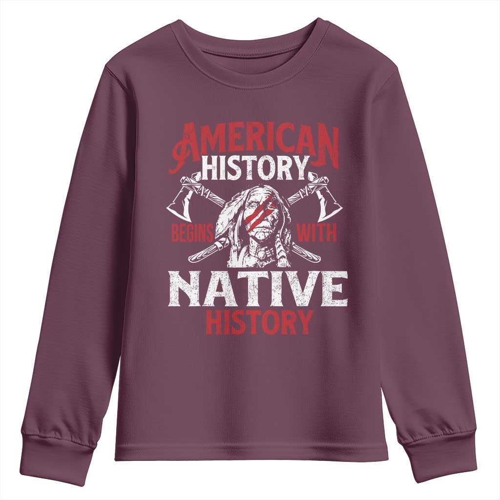 American History Begins With Native History Youth Sweatshirt Native American Indigenous Indian Warrior - Wonder Print Shop