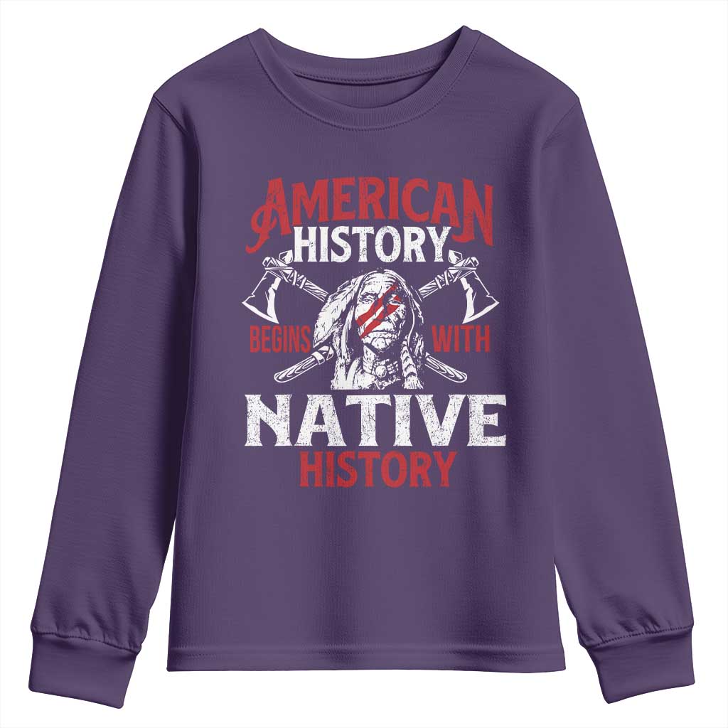 American History Begins With Native History Youth Sweatshirt Native American Indigenous Indian Warrior - Wonder Print Shop
