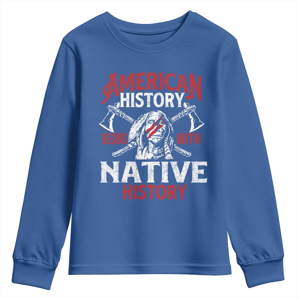 American History Begins With Native History Youth Sweatshirt Native American Indigenous Indian Warrior - Wonder Print Shop