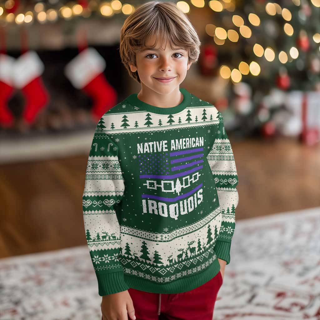 Native American Iroquois Ugly Christmas Sweater Haudenosaunee Nation Vintage USA Flag - Wonder Print Shop