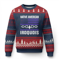 Native American Iroquois Ugly Christmas Sweater Haudenosaunee Nation Vintage USA Flag - Wonder Print Shop