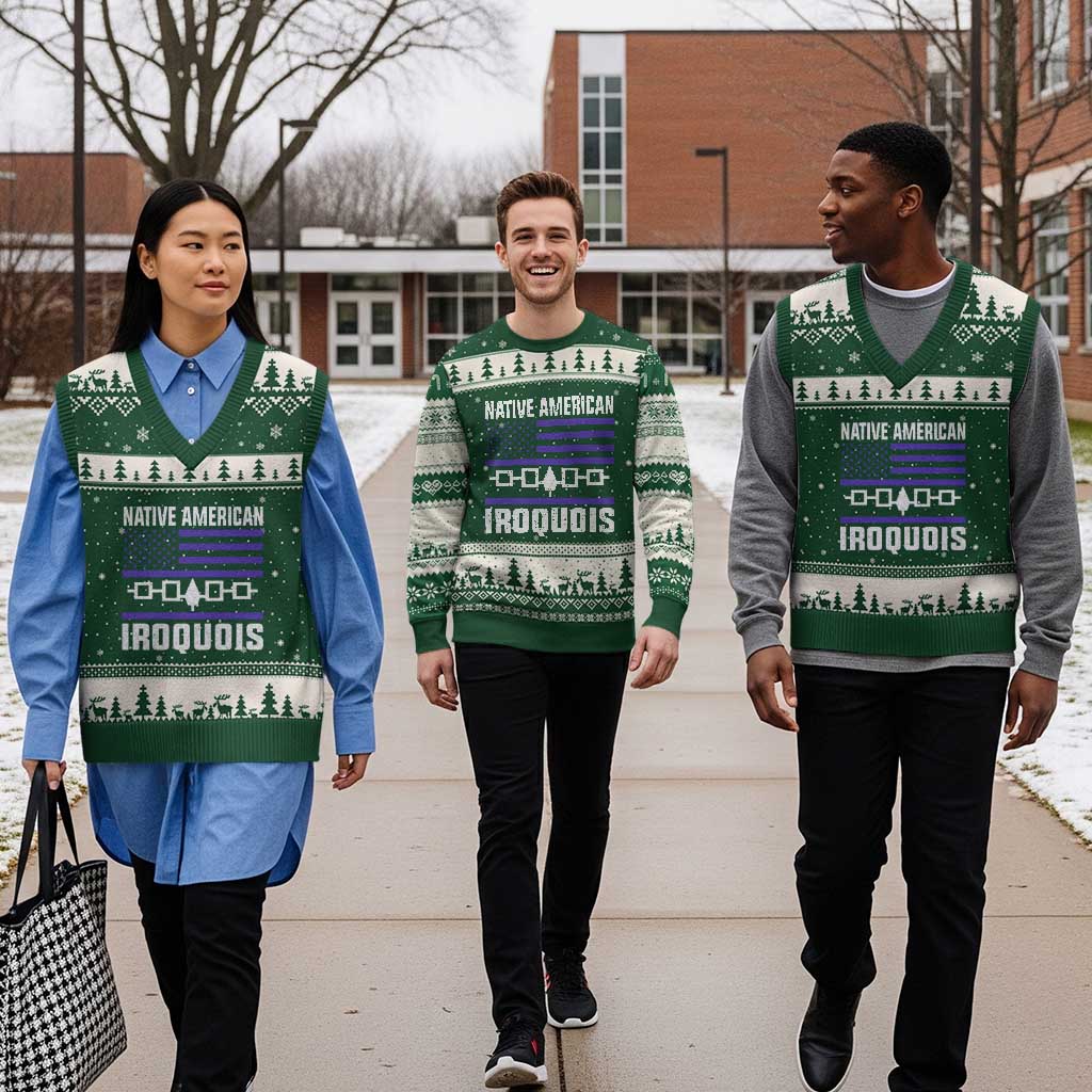 Native American Iroquois V-Neck Knit Sweater Vest Haudenosaunee Nation Vintage USA Flag - Wonder Print Shop