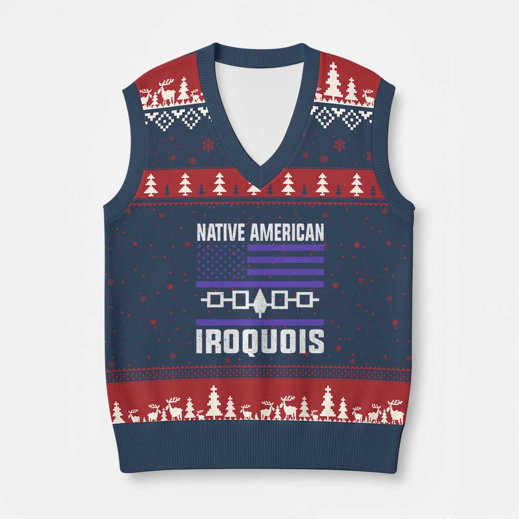 Native American Iroquois V-Neck Knit Sweater Vest Haudenosaunee Nation Vintage USA Flag - Wonder Print Shop