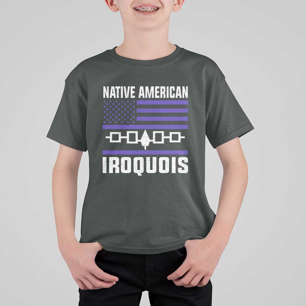 Native American Iroquois T Shirt For Kid Haudenosaunee Nation Vintage USA Flag - Wonder Print Shop