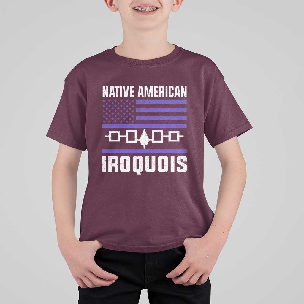 Native American Iroquois T Shirt For Kid Haudenosaunee Nation Vintage USA Flag - Wonder Print Shop
