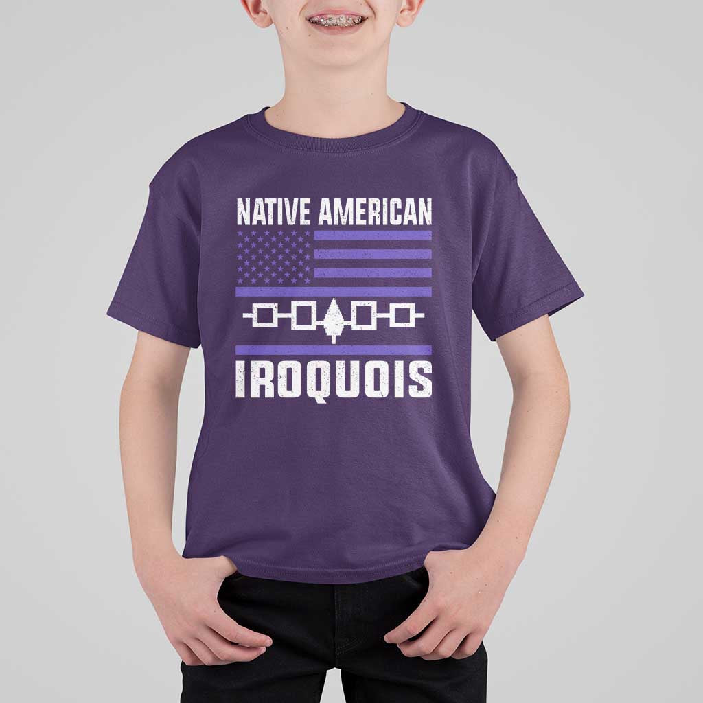 Native American Iroquois T Shirt For Kid Haudenosaunee Nation Vintage USA Flag - Wonder Print Shop