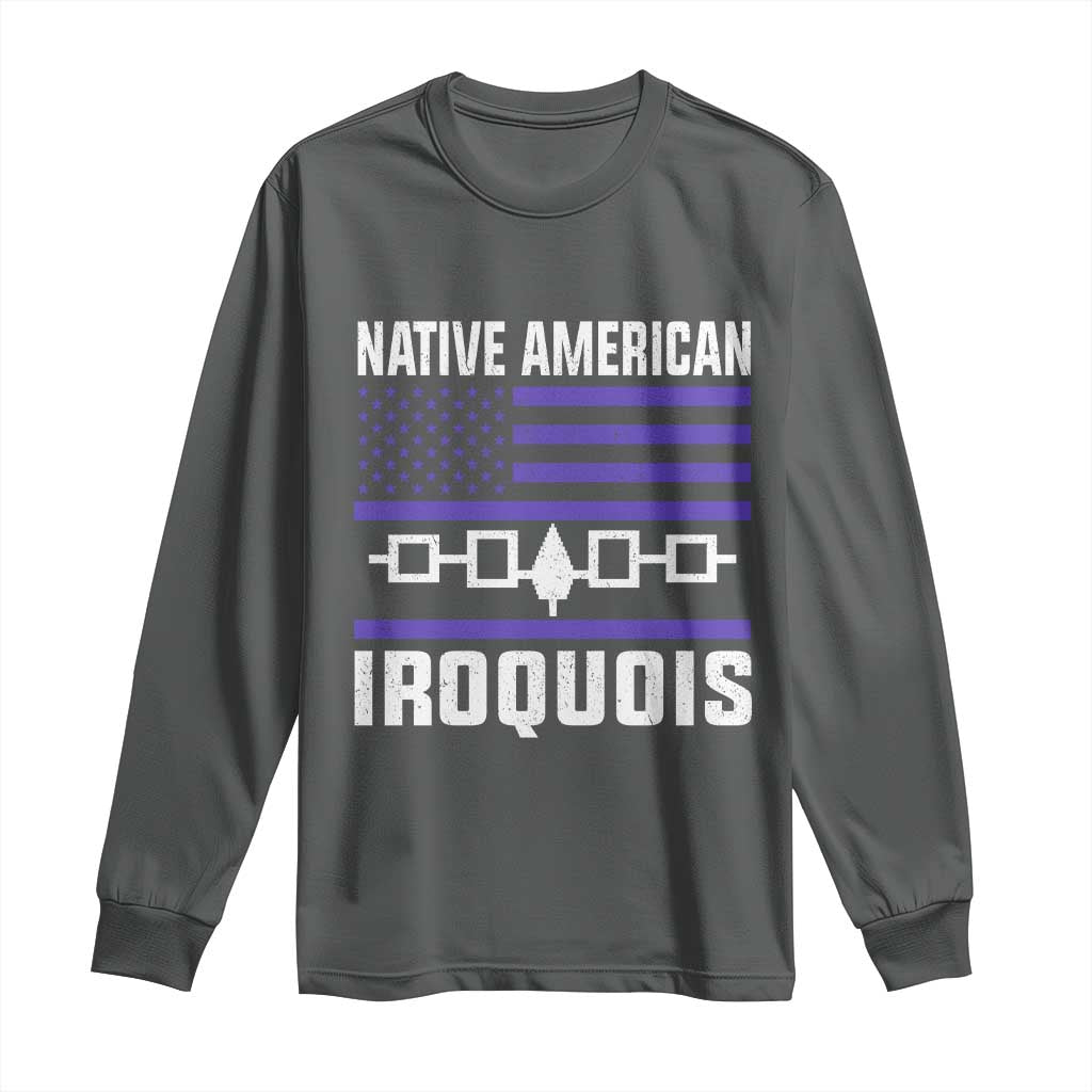 Native American Iroquois Long Sleeve Shirt Haudenosaunee Nation Vintage USA Flag - Wonder Print Shop