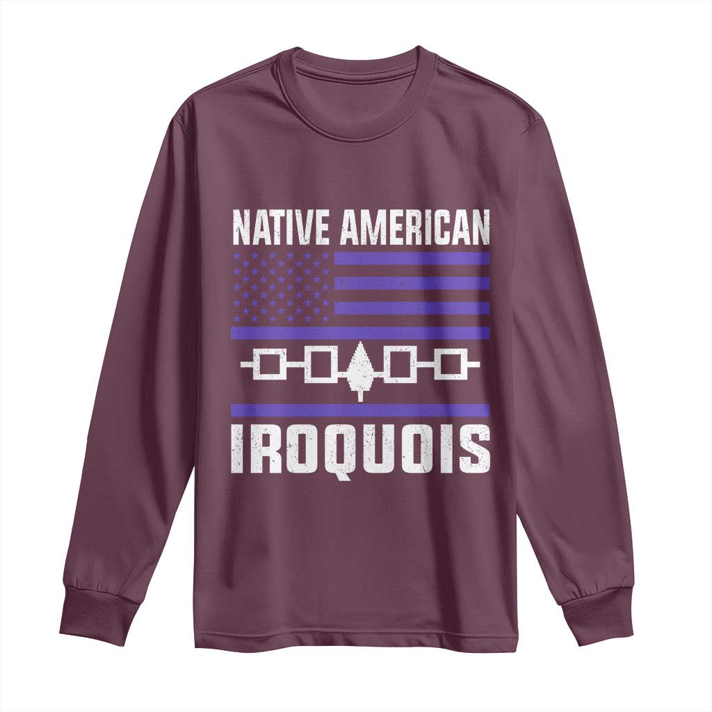 Native American Iroquois Long Sleeve Shirt Haudenosaunee Nation Vintage USA Flag - Wonder Print Shop