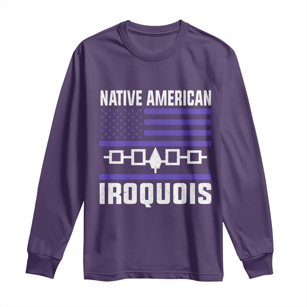 Native American Iroquois Long Sleeve Shirt Haudenosaunee Nation Vintage USA Flag - Wonder Print Shop