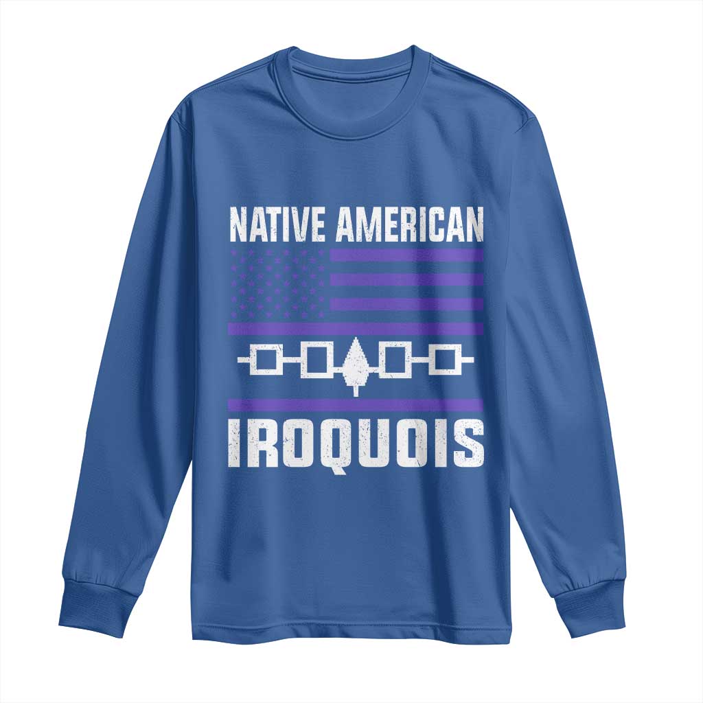 Native American Iroquois Long Sleeve Shirt Haudenosaunee Nation Vintage USA Flag - Wonder Print Shop