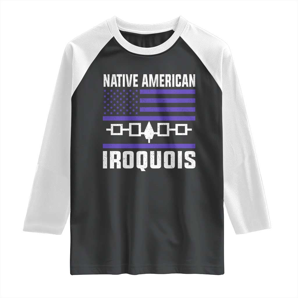 Native American Iroquois Raglan Shirt Haudenosaunee Nation Vintage USA Flag - Wonder Print Shop