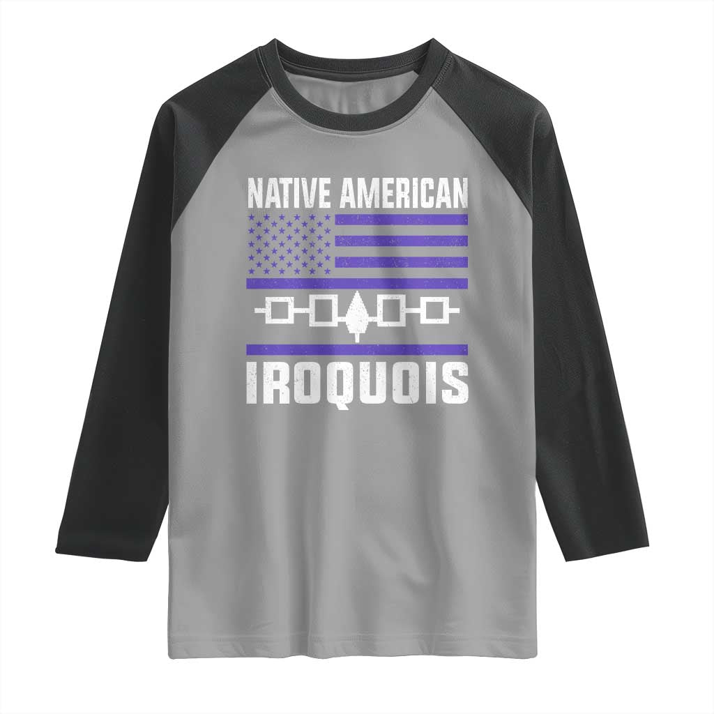 Native American Iroquois Raglan Shirt Haudenosaunee Nation Vintage USA Flag - Wonder Print Shop